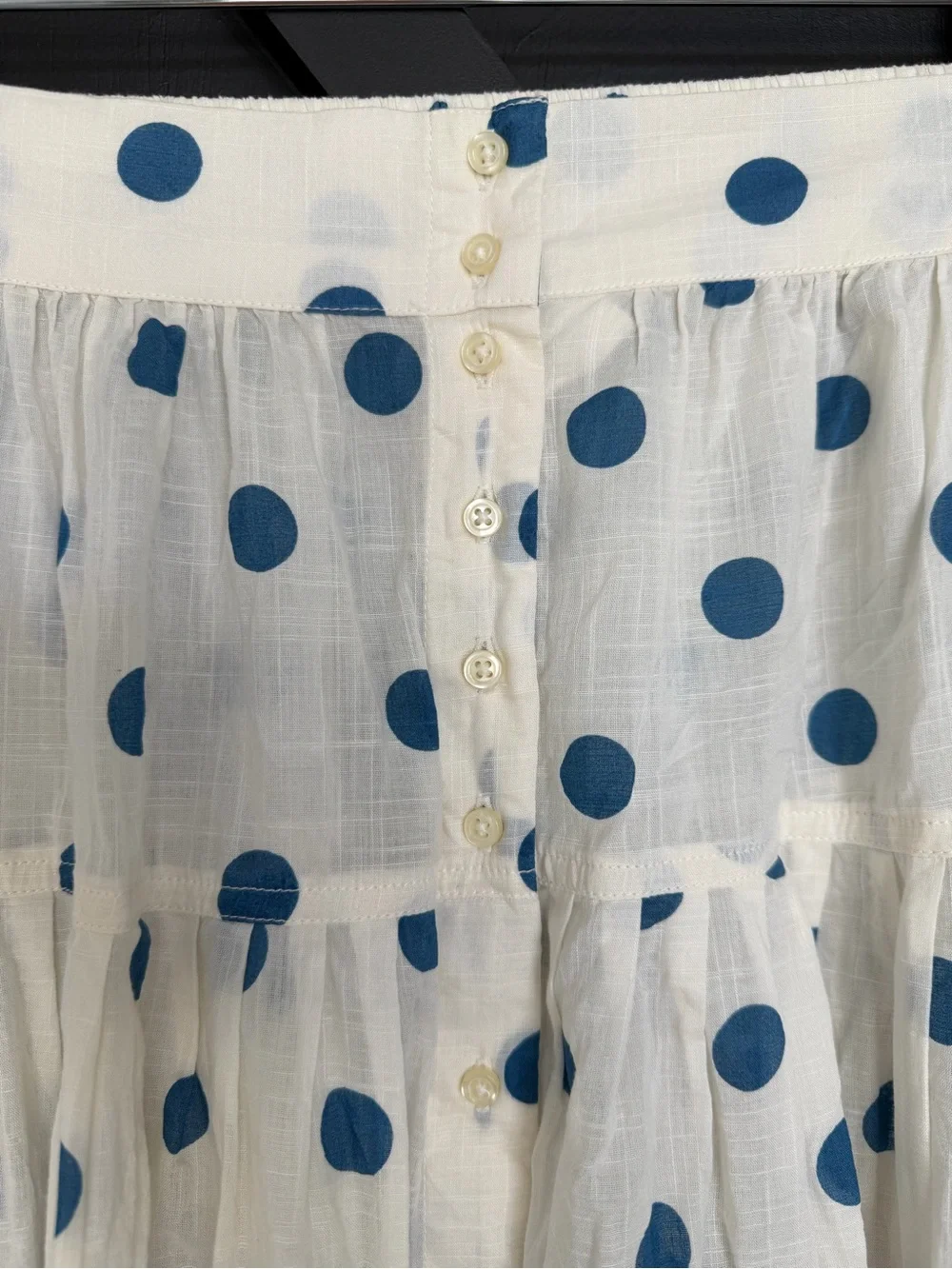 THE GREAT. The Messenger Top & Highland Skirt Polka Dot Set Cream/Blue, Size 1/S